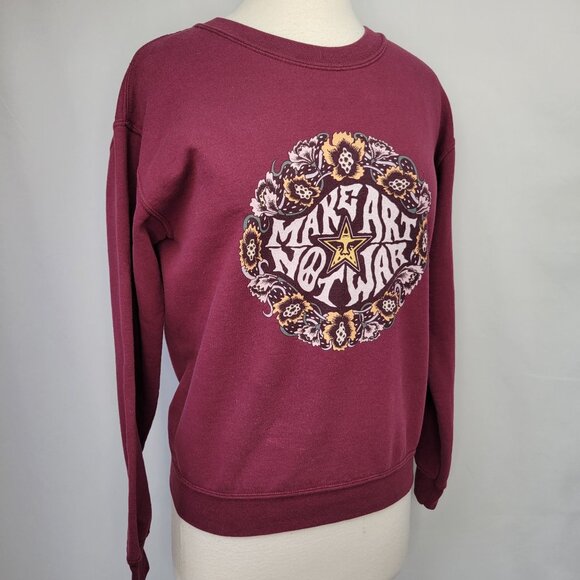 Obey "Make Art Not War" Burgundy Crewneck Sweatshirt Small - Picture 3 of 10